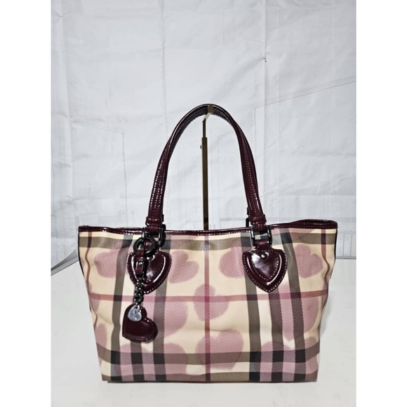 Authentic BURBERRY Supernova Check Canvas Heart Tote Bag